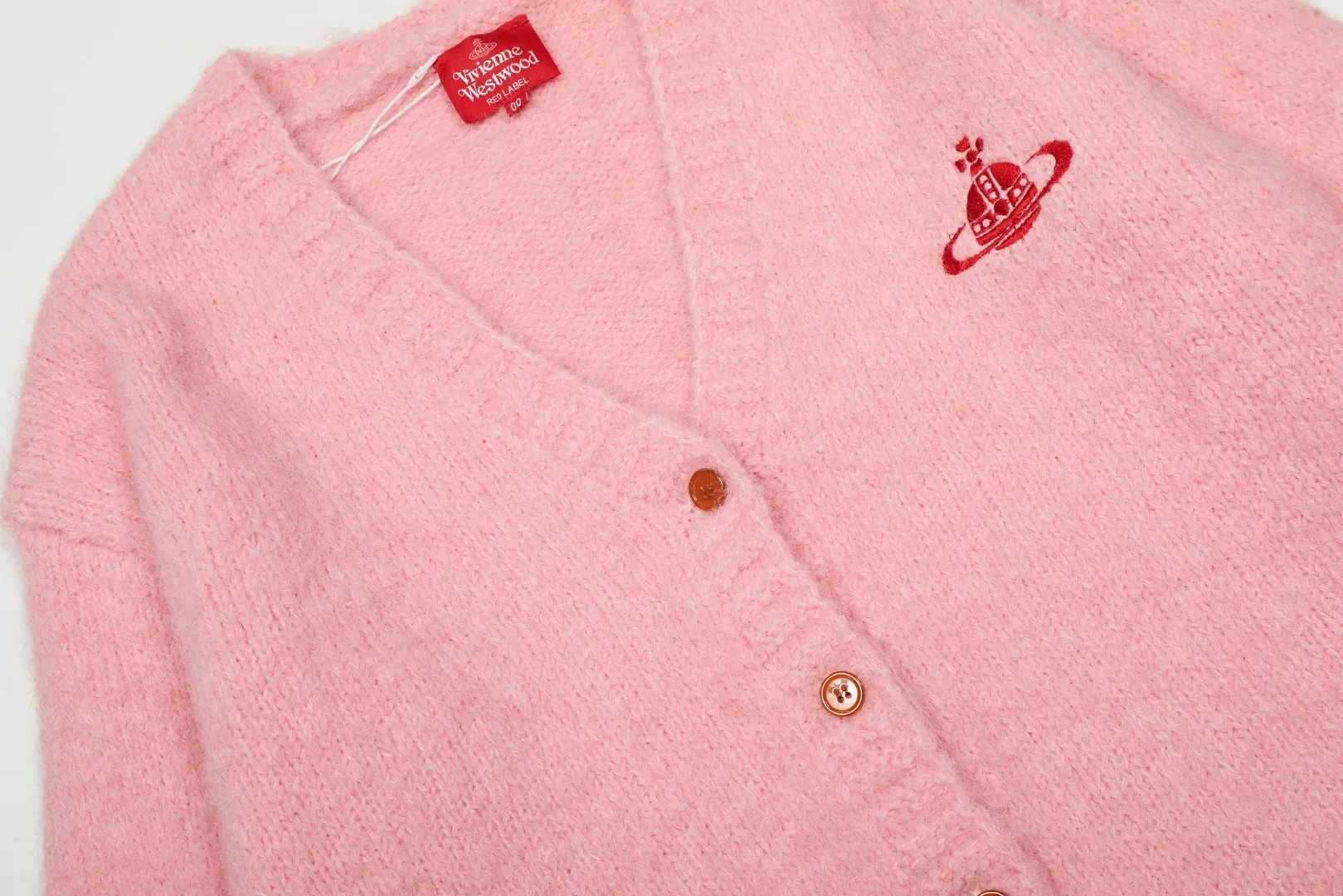 VIV top quality-Japan limited edition" vivienne west wood 25th autumn and winter new three-color wool embroidered cardigan Color: Gray Pink Blue Size: S M L